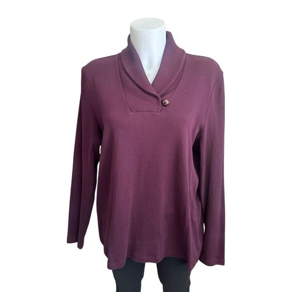 LAUREN Ralph Lauren Burgundy Pullover Shawl Neck Ribbed‎ Knit Sweater 1X - Picture 1 of 7